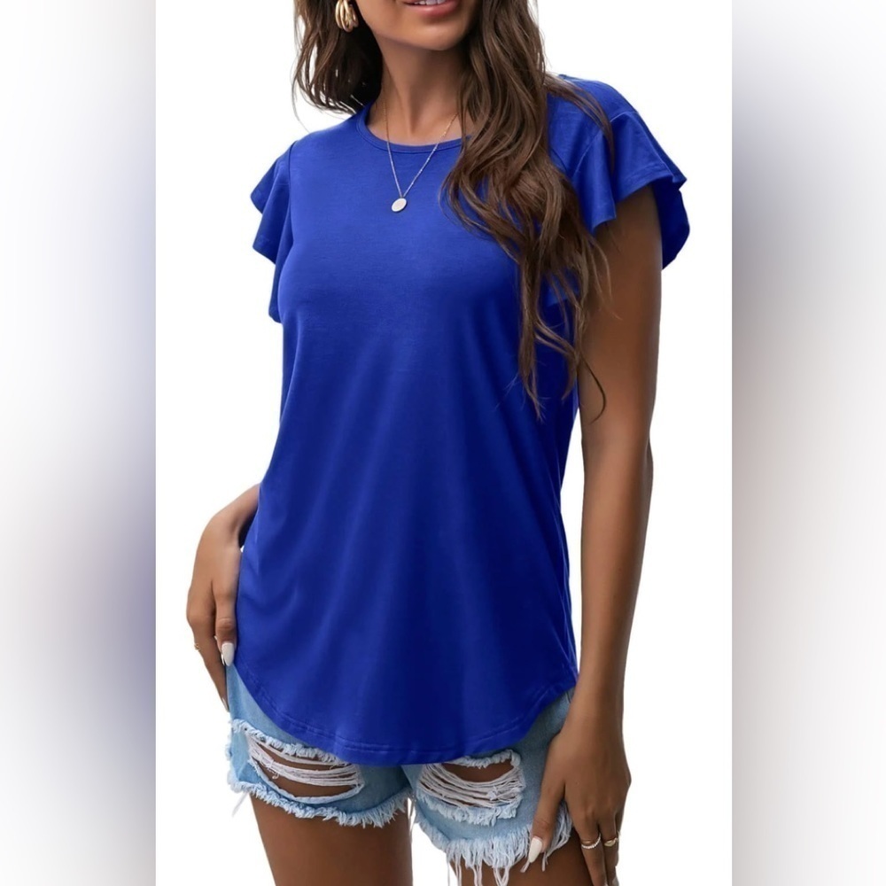 Nordstrom After Market royal blue causal with ruffled sleeves top NWT